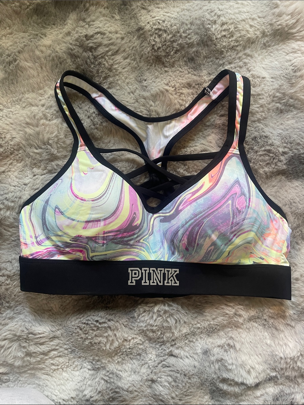 Pink Victoria's Secret Pastel Marble Strappy Sports Bra